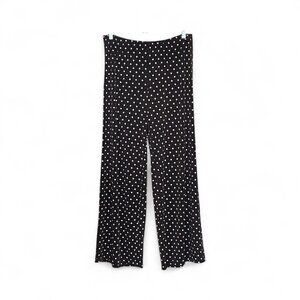 Chico’s Wide Leg Pants Size 2 Brown White Polka Dot Stretch Pull On Large Career